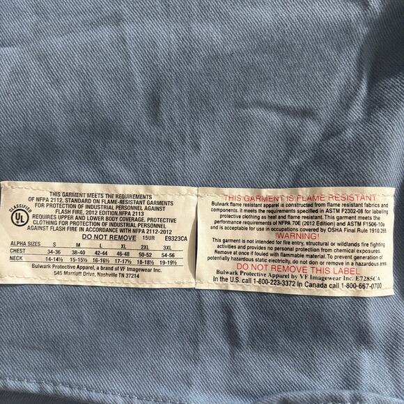 Bulwark Button Down Protective Apparel Men Size XL Blue Flame Resistant Shirt* - Picture 5 of 13